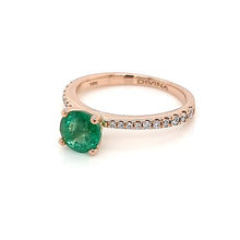 Load image into Gallery viewer, Solitaire Round Emerald Ring with Accent White Diamonds on the Shank in 18K Rose Gold
