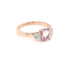 Load image into Gallery viewer, Trilogy 18K Pink Gold Ring with Lab Grown Diamonds and Pastel Pink Spinel
