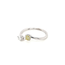 Load image into Gallery viewer, Toi Moi Style Ring in 18K White Gold with Yellow Round Diamond and White Pearshape Diamond
