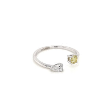 Load image into Gallery viewer, Toi Moi Style Ring in 18K White Gold with Yellow Round Diamond and White Pearshape Diamond
