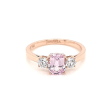 Load image into Gallery viewer, Trilogy 18K Pink Gold Ring with Lab Grown Diamonds and Pastel Pink Spinel
