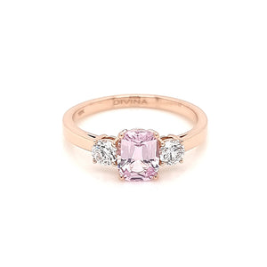 Trilogy 18K Pink Gold Ring with Lab Grown Diamonds and Pastel Pink Spinel