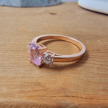 Load image into Gallery viewer, Trilogy 18K Pink Gold Ring with Lab Grown Diamonds and Pastel Pink Spinel
