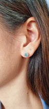 Load image into Gallery viewer, Pink Gold Earring Studs with White Diamonds and Light Blue Natural Zircon
