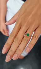 Load image into Gallery viewer, Solitaire Round Emerald Ring with Accent White Diamonds on the Shank in 18K Rose Gold
