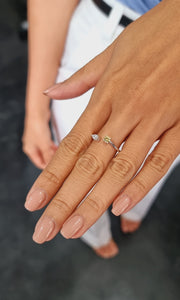 Toi Moi Style Ring in 18K White Gold with Yellow Round Diamond and White Pearshape Diamond