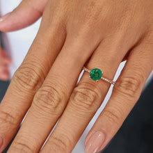 Load image into Gallery viewer, Solitaire Round Emerald Ring with Accent White Diamonds on the Shank in 18K Rose Gold
