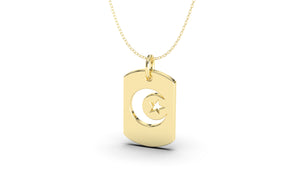 Dog-Tag Style Pendant with Crescent and a Star | Islam III