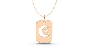 Dog-Tag Style Pendant with Crescent and a Star | Islam III