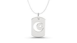 Dog-Tag Style Pendant with Crescent and a Star | Islam III