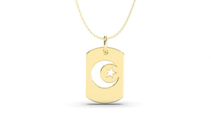 Dog-Tag Style Pendant with Crescent and a Star | Islam III