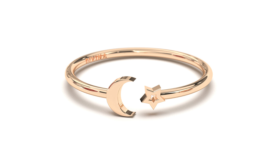 Ring with Star and Moon Central Open Design | Mix & Match Solo V