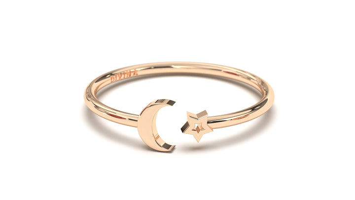 Ring with Star and Moon Central Open Design | Mix & Match Solo V